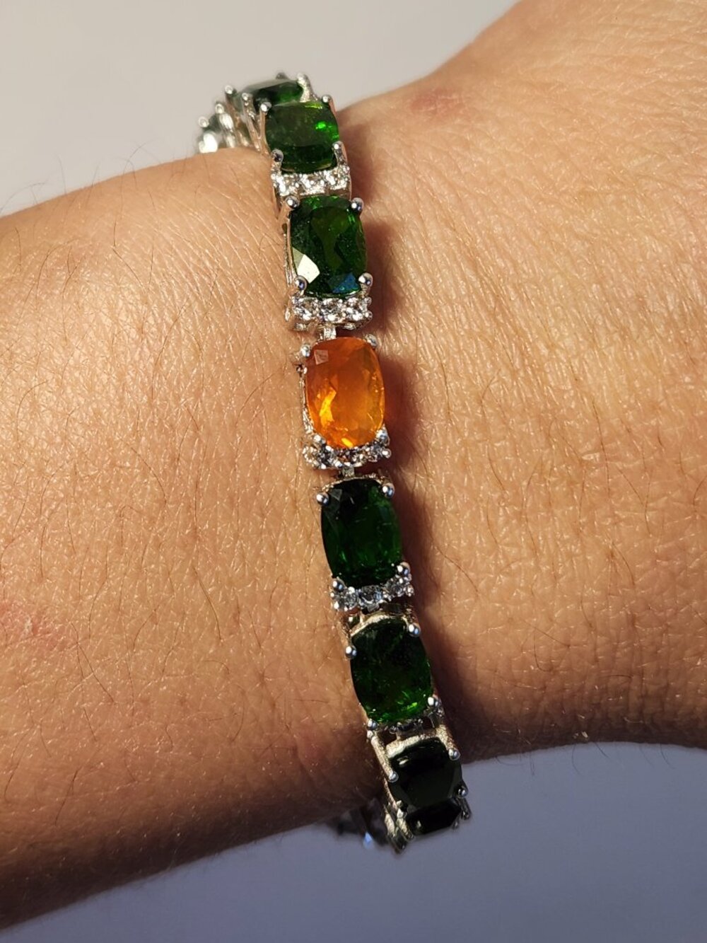 VTG 925 Chrome Diopside & Madiera Citrine & White Zircon 7" Bracelet Irish Theme - Picture 12 of 13